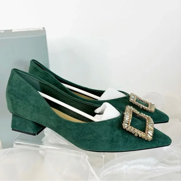 C.Paravano Women’s Alessia Embellished Suede Middle Heel Pumps! - Picture 8 of 12